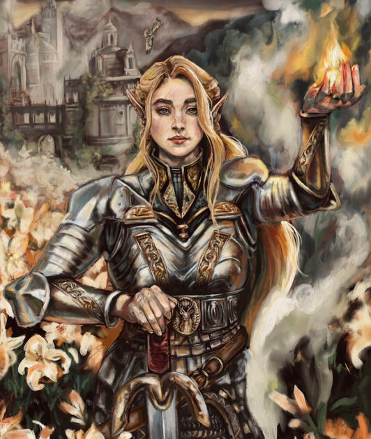 A powerful depiction of Aelin Galathynius, character from the popular TOG novels, exhibiting her innate power. Based off of ”Jeanne d’Arc” by Albert Lynch (1903)